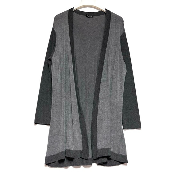 Eileen Fisher Cozy Viscose Stretch Cardigan Contrast Trim Gray Size Large Open - Picture 3 of 16
